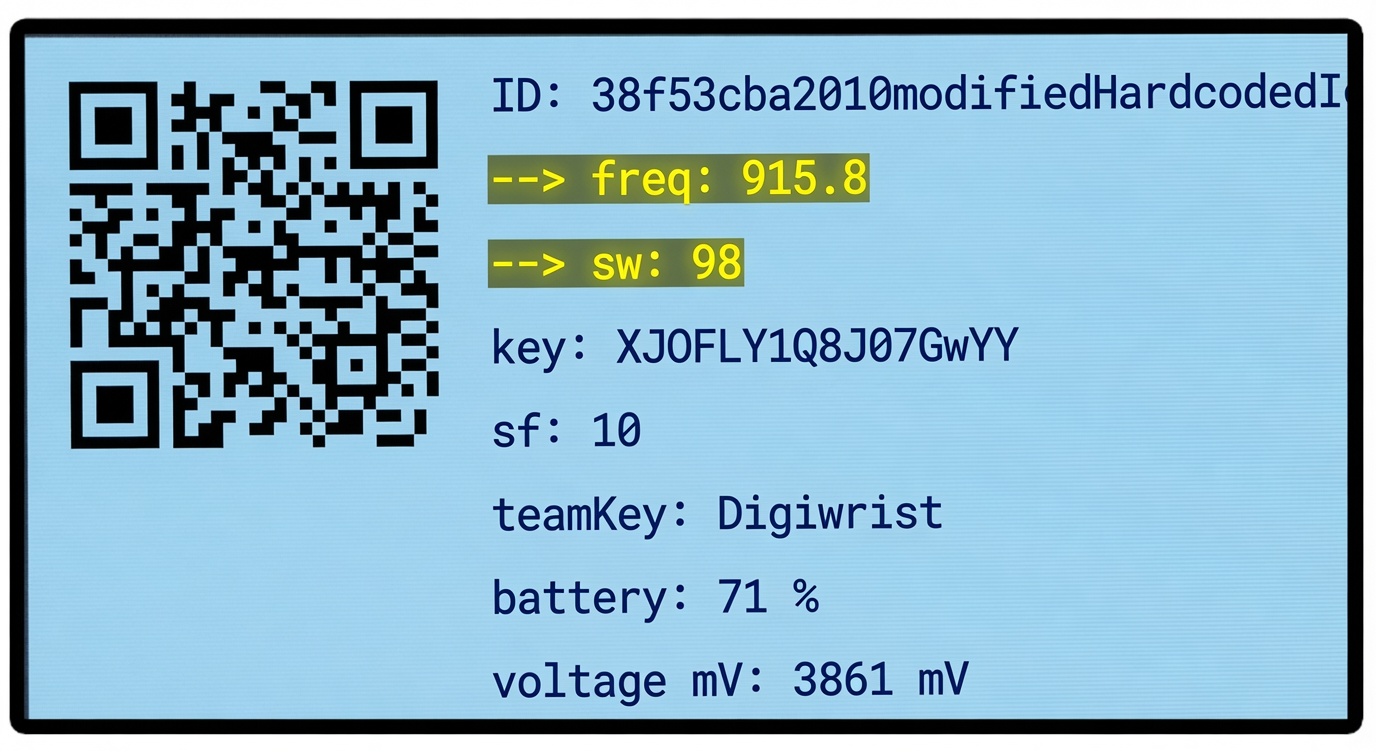 Example receiver info screen — freq and sw highlighted